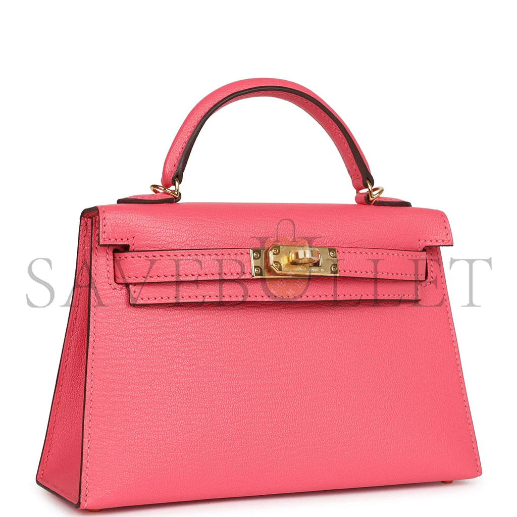 HERMÈS MASTER MINI KELLY II SELLIER ROSE AZALEE CHEVRE MYSORE GOLD HARDWARE (19*12*5.5cm) 